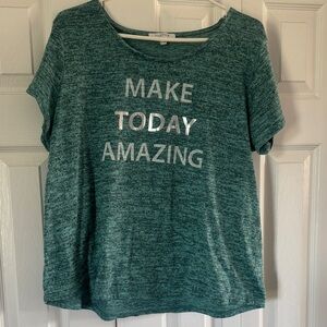 Teal Graphic Tee with Silver Text
